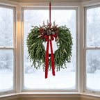 24 Inch Christmas Wreath for Front Door - Artificial Cedar Winter Wreath with Red Velvet Bow, Golden Bell, Pinecones & Red Berries, Farmhouse Holiday Wreath for Indoor Outdoor Christmas Decorations - Image 6