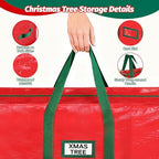 StorageRight Christmas Tree Bag & Ornament Storage Box 2Pcs Set, Waterproof 9 Ft Tree Storage & 64-Compartment Organizer with Dividers, Tag Pockets & Handles, Heavy-Duty Xmas Decor Containers, Red - Image 3