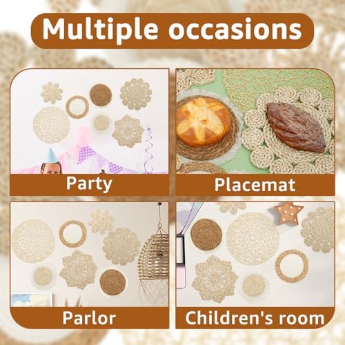 7 Pcs Boho Wall Basket Decor, Rattan Wicker Boho Wall Decor, Hanging Woven Basket Wall Decor, Round Handmade Wall Art for Living Room Bedroom Display Table Settings Home Christmas Decoration (Khaki) - Image 4