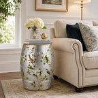 Lefedrasticity Ceramic Garden Stool Outdoor Decorative Garden Stools Hand-Painted Chinoiserie Decor Drum Stool for Garden Patio Backyard Balcony Living Room Bathroom (Silver, Pattern 1) - Image 2