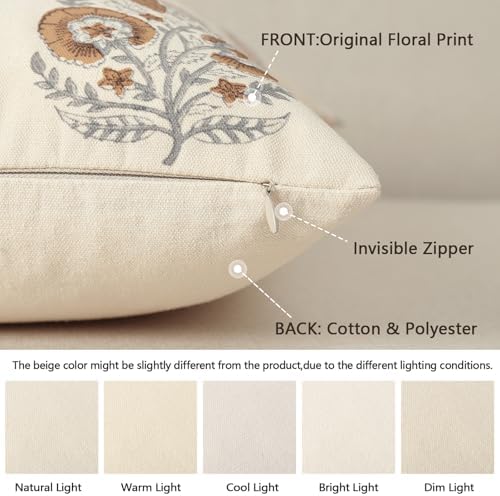 Vintage Floral Euro Sham Fall Pillow Covers 26x26 Set of 2 Patterned Accent Decorative Cushion Covers Modern Farmhouse Throw Pillow Covers for Bed Sofa Couch Chair Living Room Home Decor, Cognac Brown - Image 3