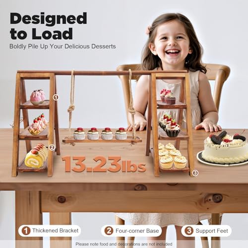 Wooden Cupcake Stand, 3 Tier Cupcake Serving Tray Display Stand, Height-Adjustable, Detachable Trays, Dessert Stands for Party, Birthday, Wedding, Events, Baby Shower (Brown) - Image 3