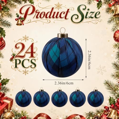 Hollowfly 24 Pcs 2.36 Inch Christmas Tartan Plaid Ball Ornaments Vintage Large Buffalo Plaid Balls Christmas Tree Hanging Ornament Rustic Ball Pendant Hanging Decor for Xmas Tree Party (Black) - Image 2