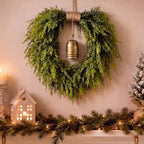 Suncalla Christmas Norfolk Pine Wreath for Front Door with Rustic Bell - Image 3