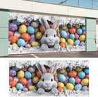 ANNA QUEEN Easter Bunny Garage Door Banner 6x13FT, Cute Rabbit Peeking Cracked Wall Garage Door Cover with Colorful Eggs, Large Outdoor Spring Decoration Backdrop for Double Garage Door & Egg Hunt Party - Image 6