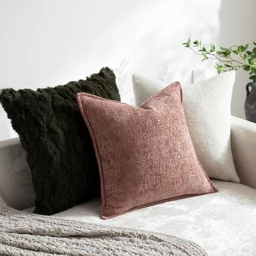 DEZENE Pack of 2 Dusty Pink Decorative Throw Pillow Covers 22x22 Cozy Soft Chenille Accent Vintage Square Couch Pillow Covers for Home Decor Bed Sofa Living Room - Image 4