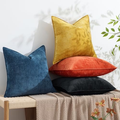 decorUhome Chenille Black Velvet Throw Pillow Covers 24x24 Set of 2 - Image 4