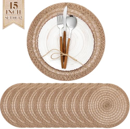 15 Inch Round Woven Placemats Set of 12 Boho Jute Charger Bulk by Gandeer