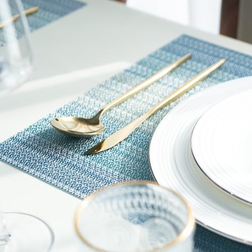 Placemats Set of 12 Vinyl/Plastic Woven Place Mats for Kitchen Table Indoor/Outdoor Washable Placemat Wipeable Dining Table Mats (Ocean Geode,12) - Image 6