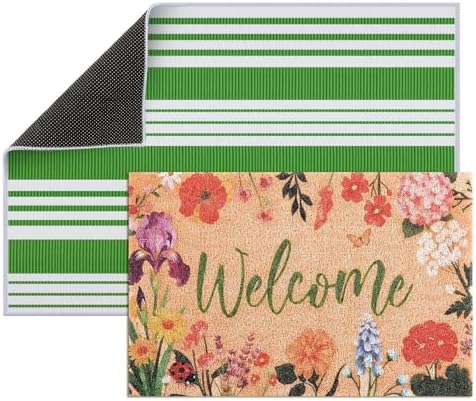 2 Pcs Floral Welcome Doormat Set, Front Door Mat with Non Slip Rubber Backing, Spring Outdoor Entryway Porch Mat Decor Farmhouse Floral Welcome Mat Set for Seasonal Home Indoor Decor by Unknown