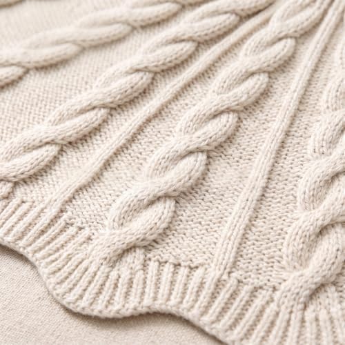 Thenshop 60 Inch Chunky Cable Knit Christmas Tree Skirt, Beige - Image 3