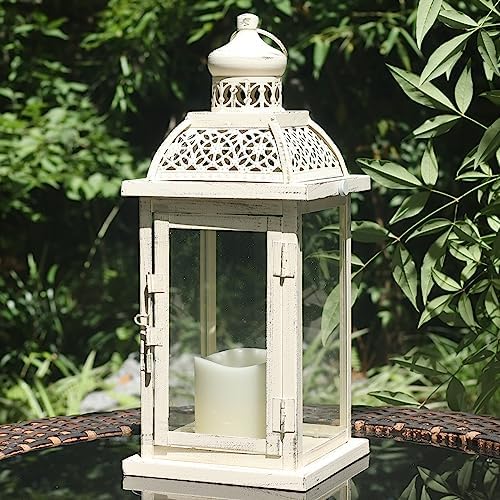 Lantern Decorative Indoor&Outdoor, 14.4'' Large Metal Candle Lanterns, Vintage Hanging Candle Holders Farmhouse Shelf Wedding Front Porch Patio Decor, Christmas Halloween Decorations for Home by DECORKEY