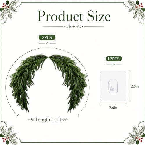 2 Pack 4.4ft Christmas Mirror Garland, Artificial Cedar Swag for Mirror - Image 2