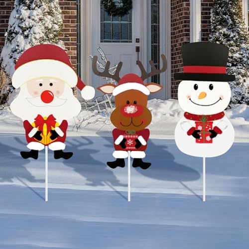 3 Pack 23.3 Inches Christmas Yard Signs with Stakes, Metal Standing Reindeer, Santa Claus, and Snowman Yard Signs for Garden Decor, Outdoor Winter Xmas Ornaments for Home Front Door Lawn Decorations - Image 4