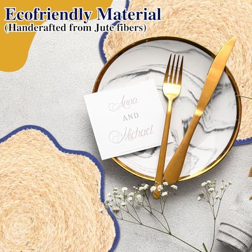 Jingmore 6 Pcs 15 Inch Handwoven Scalloped Placemat,Blue - Image 4