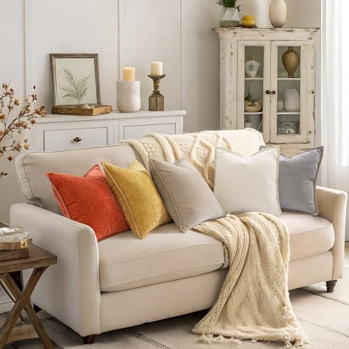 decorUhome Soft Chenille Throw Pillow Covers 24x24 Set of 2 Mineral Yellow - Image 6