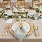 Dandat 48 Pcs Charger Plate Bulk 13'' Floral Reef Plates with Napkin Ring Plastic Dinner Charger Hollow Out Flower Napkin Holder Plastic Plate for Table Setting Wedding Party (Champagne Gold) - Image 4