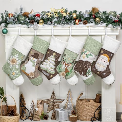 LUBOT 6 Pack Christmas Stockings Set of 6 Large Family Xmas Stocking Embroidered 20" Rustic Farmhouse Country Classic Fireplace Hanging Holiday Decor - Image 2