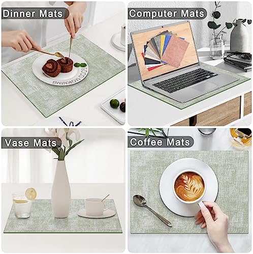 Homaxy PU Faux Leather Placemats for Dining Table, Set of 12, Grass Green - Image 6