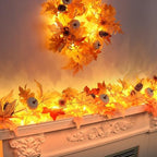 Fall Decor 6FT Lighted Fall Garland with Lights & Timer, Full Autumn Light Up Fall Leaf Mantle Garland with Pumpkin Berries Pinecone, Indoor Fall Thanksgiving Decorations for Home Fireplace Porch Door - Image 4