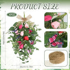 4 PCS Summer Wreaths for Front Door 22" Tulip Teardrop Swag with Purple Tassels Eucalyptus Leaves Ferns Butterflies for Indoor Outdoor Wall Festival Home Farmhouse Wedding Decor - Image 3
