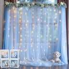 20x10ft Baby Blue Tulle Backdrop Curtain with Lights String for Parites, Sheer Backdrop Curtains for Wedding Baby Shower Birthday Party Photo Shoot Decorations - Image 4