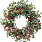 Idyllic Christmas Wreath for Front Door,20" Winter Wreath with Pine Cones Red Berries and Eucalyptus, Winter Decorations for Everyday Farmhouse Window Outdoor/Indoor by idyllic