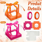 Gerrii 100 Pcs Clear Plastic Individual Cupcake Boxes 3.5" Single Cupcake Containers Transparent Ornament Gift Box with Inserts and Ribbon for Wedding Baby Shower Party Favor (Orange and Hot Pink) - Image 2