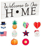 Cypress Home Welcome to our Home Interchangeable Wood Sign | 10 pieces for all Holidays and Seaons | Rustic Farmhouse Wall Art Decor | 28 Inches x 11 Inches by CypressHome