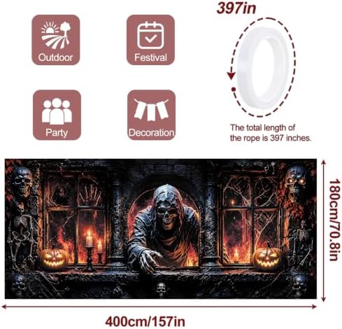 Halloween Garage Door Banner 6x13 FT, Skeleton Pumpkin Outdoor Garage Cover - Image 2
