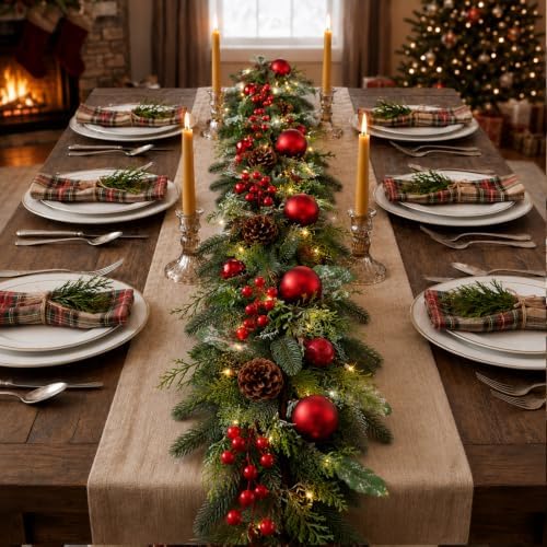 6.5ft Christmas Garland with Lights Artificial Frosted Pine Garlands - Image 2