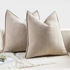 MIULEE Pack of 2 Beige Euro Shams Chenille Pillow Covers 24x24 Inch - Image 7