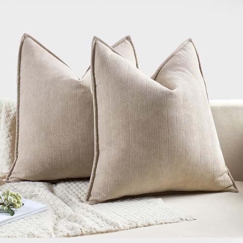 MIULEE Pack of 2 Beige Euro Shams Chenille Pillow Covers 24x24 Inch - Image 7