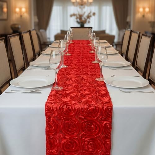 4 Pcs Rosette Table Runner 14x108 Inch for Wedding, Red - Image 3