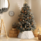 Soulchen Faux Fur Christmas Tree Collar 25.5" Foldable Christmas Tree Ring Rustic Luxury Faux Fur Plush for Xmas Base Stand Cover Xmas Holiday Decorations Indoor Home Decor(B,Berry Branch,White) - Image 4