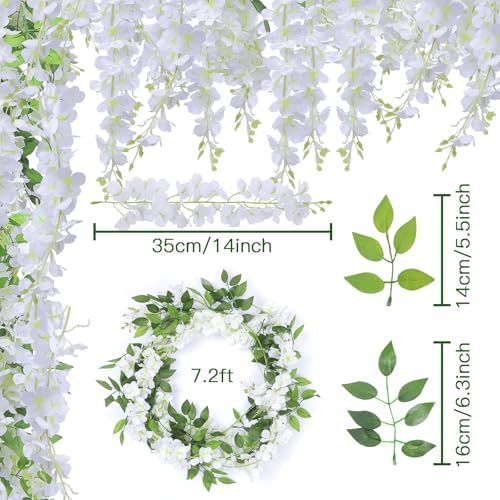U'Artlines 15Pcs 7.2 Ft/Piece Artificial Wisteria Garland White - Image 3