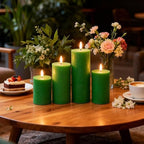 LUSHARBOR Green Flameless Candles, 4 Pack Battery Operated Candles for St. Patrick’s Day, Real Wax LED Fake Candles for Spring Decor Party Centerpiece Green - Image 6