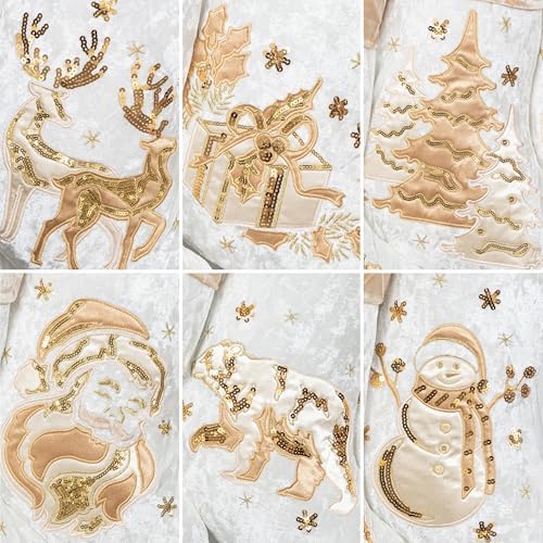 LUBOT New Christmas Stockings Set of 6 Embroidered 20" Xmas Family Traditional Fireplace Hanging Gold Sequin Decor Velvet Satin Fabric Gifts for Christmas Holiday - Image 5