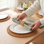 6 Pcs Rattan Charger Placemats with Napkin Rings Set, Brown - Image 5