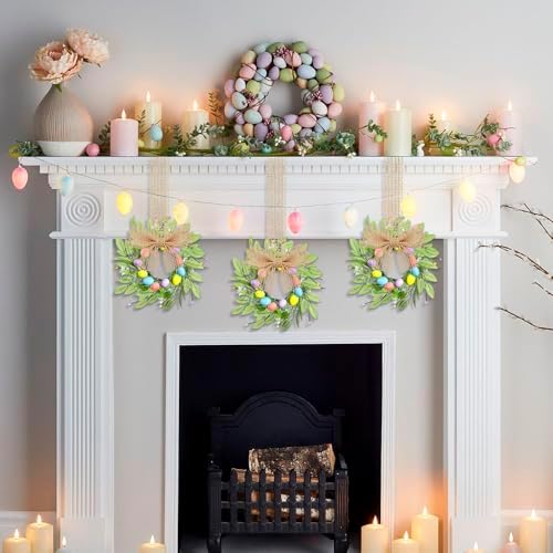 8 Pcs 10" Small Easter Wreaths for Kitchen Cabinets, Mini Easter Egg Wreaths with Burlap Ribbon, Spring Farmhouse Artificial Wreath Set for Window, Table, Shelf & Cabinet Decor - Image 6