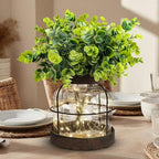 Rustic Farmhouse Glass Vases with Green Artificial Eucalyptus Plants & Lights Primitive Vintage Lantern Home Decor Centerpiece for Counter Coffee Table Shelf Desk Office Dining Room Kitchen Bathroom - Image 5