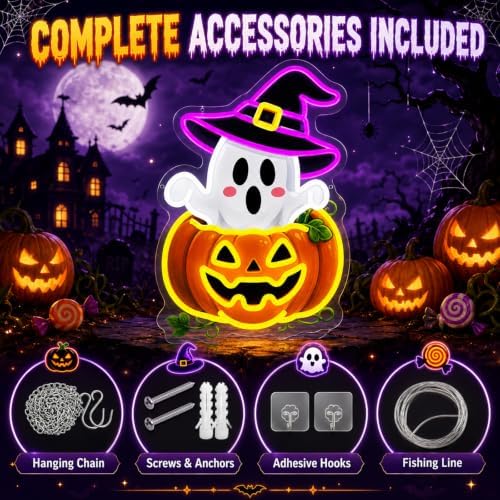 Halloween Neon Sign, Dimmable Cute Ghost Pumpkin LED Lights for Wall Decor - Image 5