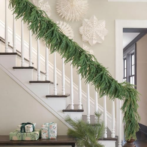 Artificial Norfolk Pine Garland, Realistic Christmas Greenery Garland for Mantle, Staircase, Banister, Fireplace, Wall, Door, Table, Indoor & Outdoor Holiday Winter Decortions (9 Ft-2pcs) - Image 5