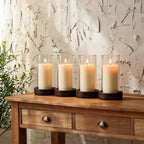 Ronasip Set of 4 Hurricane Candle Holders - 4.6x7.8 Inch Rustic Wooden Base with Glass Cylinder, Brown Pillar Candle Holders for Wedding Centerpieces, Home Decor, Table & Mantel Decorations - Image 2