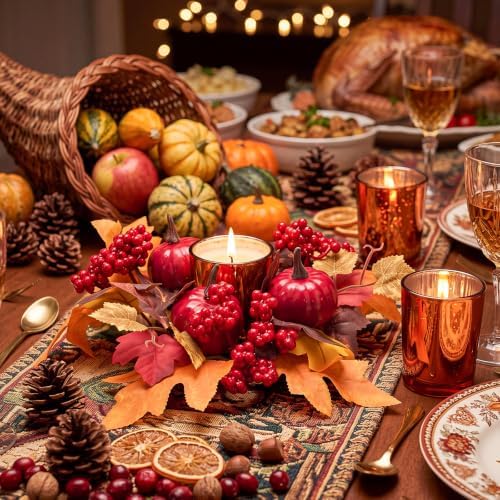 Umigy 6 Set Fall Candle Holders Glass Votive, Pumpkin, Red - Image 6