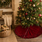 Velvet Christmas Tree Skirt, 60 Inches WineRed Ruffled Velvet Christmas Tree Skirt with Pearls,Rustic Vintage Xmas Tree Skirt for Party Decorations - Image 4