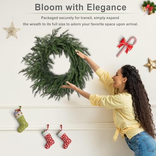 Artgar 24 Inch Christmas Pine Wreath - Christmas Wreaths for Front Door - Image 4