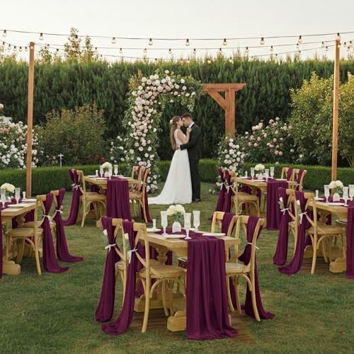 MDS Pack of 25 | Eggplant | 14ft Chiffon Table Runner 29x170 Inches Long Romantic Rustic Sheer Gauze Runner for Wedding Bridal Shower Birthday Banquets Engagement Spring Easter Boho Decorations - Image 2