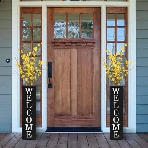 Glitzhome Set of 2 Wooden Welcome Porch Sign, Rustic Double Sided Box-shaped "WELCOME, HOME" Porch Sign for Front Porch Decor, Black, 30"H - Image 7