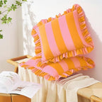 MONDAY MOOSE Decorative Throw Pillow Covers, Set of 2 Water-Resistant Striped Design with Ruffle Edge for Outdoor/Indoor Use, Pillow Inserts Not Included (22x22 inch, Light Pink/Honey) - Image 2